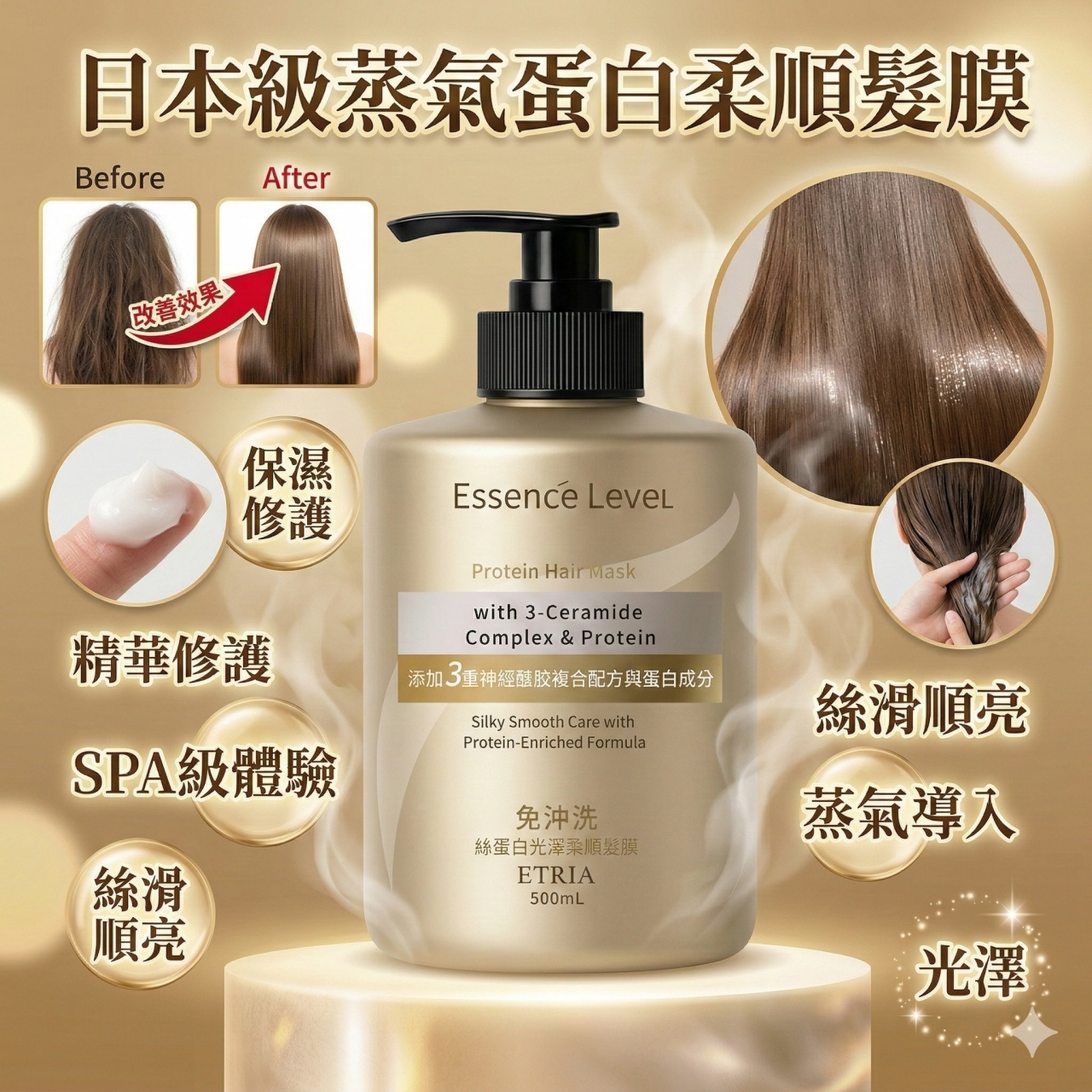 L-炸毛瞬間消失-ETRIA 沙龍級免沖洗絲蛋白光澤柔順髮膜 500mL