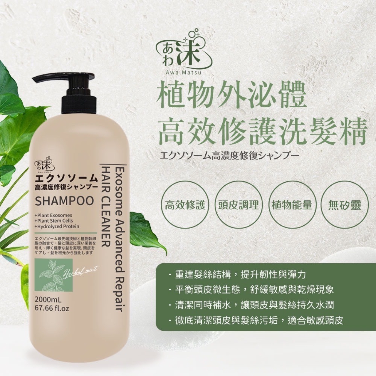 no AA-🫧あわ🫧沫植物外 泌體🌱高效修護洗髮精升級版2000ml